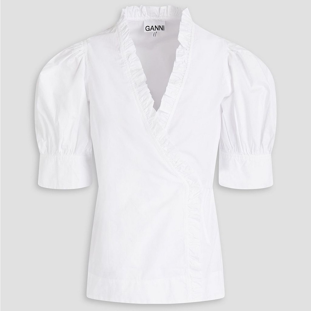 GANNI WRAP POPLIN BLOUSE